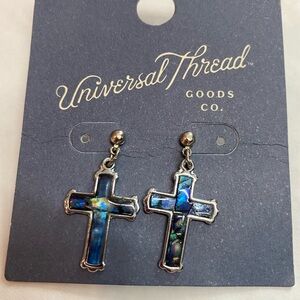Universal thread Enamel Necklace and Earring 2 piece cross Set on silver chain